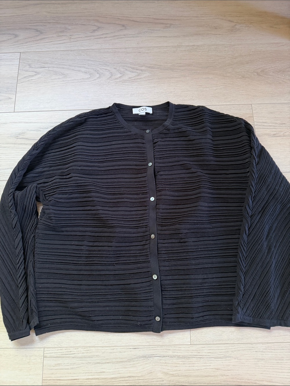 COS Black Ribbed-Texture Button Cardigan. Size Large